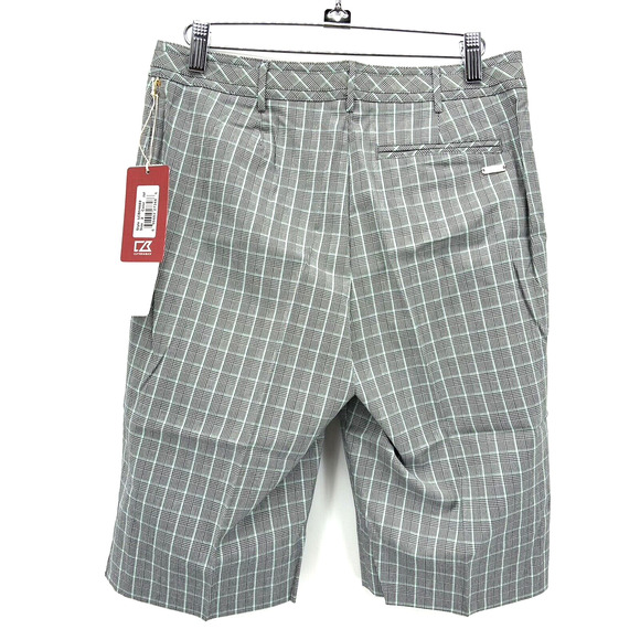 Cutter Buck Golf Shorts DryTech Mint Plaid Size 2 Quick Dry Walk Pickleball NWT - Picture 2 of 12